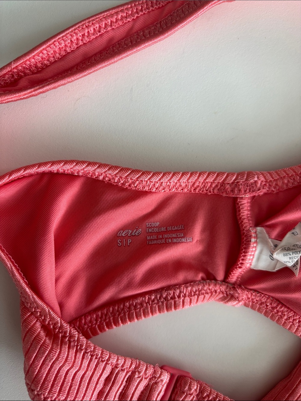 aerie Ribbed High-Waist Bikini Set in Coral Pink - Picture 3 of 4